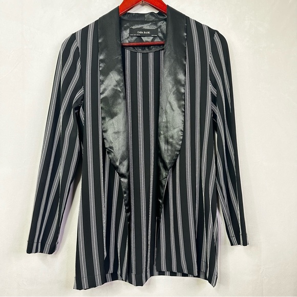 Zara Basic Striped Blazer Long Sleeve Open Oversized Professional Work Office - Picture 8 of 8